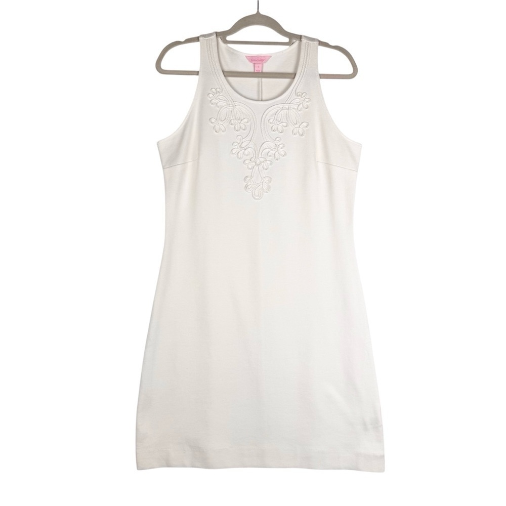 Lilly Pulitzer Foster French Terry True Size Large Shift Dress White Embroidery